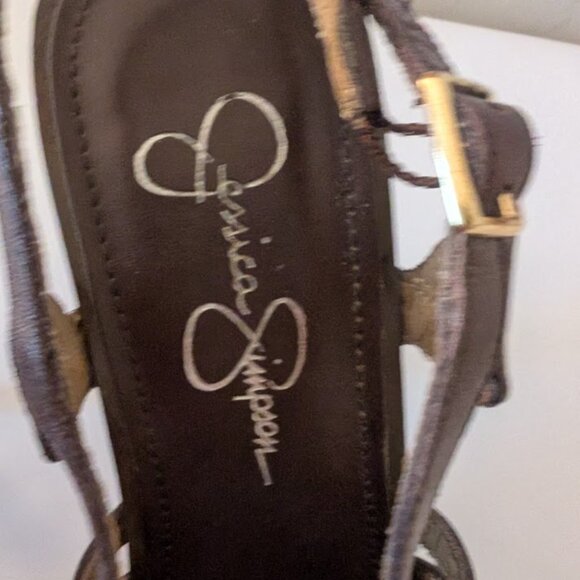 Jessica Simpson Brown Leather & Wooden Cutout Heels Sz 7 - Picture 6 of 6